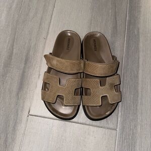 Hermes Chypre sandals beige suede 37
